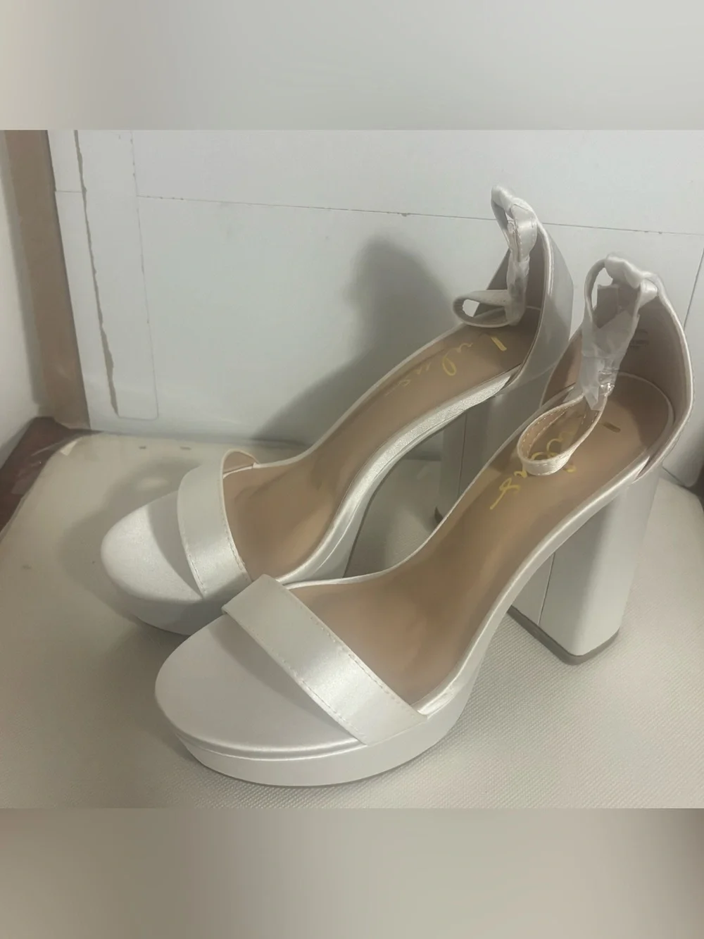 Lulu's White Bridal Satin Platform Block Heels